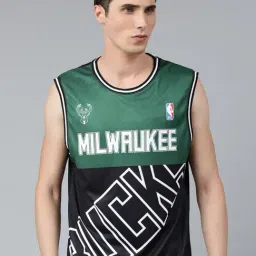 Shop The Arena Milwaukee Bucks: Half & Half Black Regular Fit Printed Jersey-picture-16