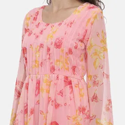 Souchii Women Pink Floral Printed A-Line Dress image 2