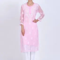 PARAMOUNT CHIKAN Baby Pink Chikankari Straight Kurta-image-26