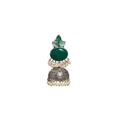 NAMAN ARTS Silver-Plated Artificial Stone And Beaded Dome Shaped Oxidised Drop Earrings image 3