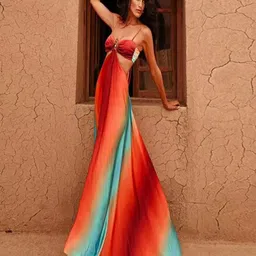TRENBEE Women Ombre Dyed Shoulder Straps Satin Maxi Dress-picture-16