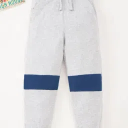 Ed-a-Mamma Kids Grey & Blue Cotton Color Block Joggers-image-11