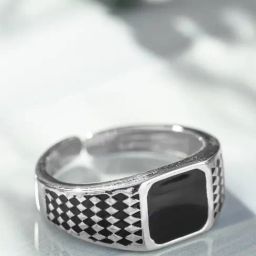 Zavya 92.5 Sterling Silver Black Enamel Adjustable Ring for Men in Rhodium-Plating-picture-38