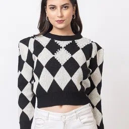 GFO Women Geometric Applique Woollen Sweater-image-65