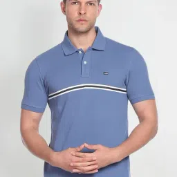 Arrow Sport Blue Cotton Regular Fit Striped Polo T-Shirt-picture-40