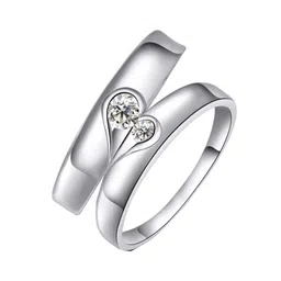 MEENAZ Set Of 2 Silver-Plated & AD-Studded Heart Couple Finger Ring image 5