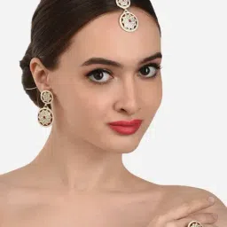 Zaveri Pearls Pink Enamelled Dazzling Diamonds Embellished Earring Maangtikka & Ring Set-ZPFK12214-picture-36