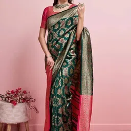 LEAFFEB Ethnic Motifs Zari Art Silk Handloom Banarasi Saree image 2