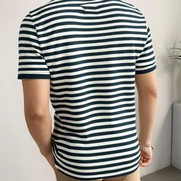 mack jonney Men's Striped Cotton Rich Collar Neck T Shirt | Collar Tshirts | Half Sleeves | Striped-Regular Fit-MM485-nw image 3