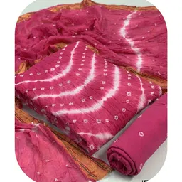 shreyam fab Women's Pure cotton with Hand Bandhej Unstiched Rajasthani Bandhani salwar suits/kurta set Dress Material with dupatta (Brown) image 1