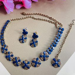 VATSALYA creation Alloy Gold- plated Blue Jewellery Set-picture-33