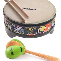 Music People Wooden Floor Tom Drum with Mallets & Castanet Hand Percussion Set for Kids Creative Learning Activity - Multicolor-picture-10
