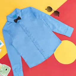 YU by Pantaloons Full Sleeves Solid Shirt With Bow - Blue-picture-22