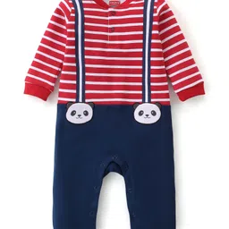 Babyhug 100% Cotton Full Sleeves Stripes Romper - Red-image-50
