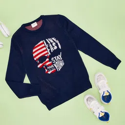 Pantaloons Junior Full Sleeves Live Fast Text Printed Sweater - Navy Blue-picture-12