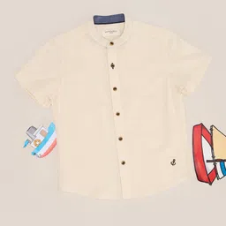 Pantaloons Junior Cotton Flax Woven Half Sleeves Solid Shirt - Snow White-picture-31
