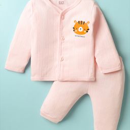 Simply Interlock Knit Full Sleeves Night Suit with Animal Print - Baby Pink-picture-37