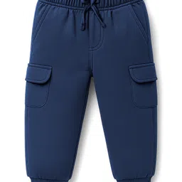 Mini Taurus Looper Knit Full Length Solid Color Track Pants with Pockets - Navy Blue-image-93