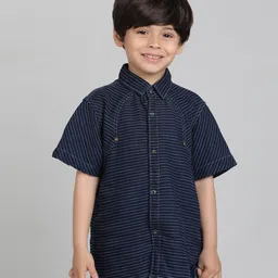 Tales & Stories Cotton Woven Half Sleeves Thread Work Embroidered Shirt - Navy Blue-picture-13