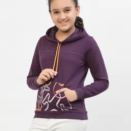 Spunkies Cotton Knit Full Sleeves Abstract Printed Light Winter Hoodie - Purple-image-61