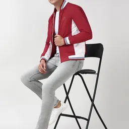 Peter England Casuals Men Stand Collar Colourblocked Bomber Jacket image 3