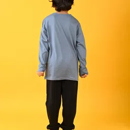 Anthrilo Cotton Blend Full Sleeves Typography Printed Tee & Fleece Comfort Fit Joggers Set - Grey & Black image 3