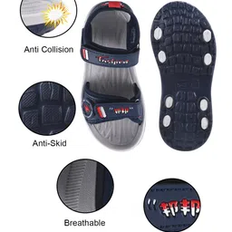 KATS Thunderbolt Applique Detailed Double Velcro Closure Sandals - Navy Blue image 3