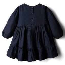 Babyhug Cotton Woven Full Sleeves Frock With Floral Embriodery - Navy Blue image 2