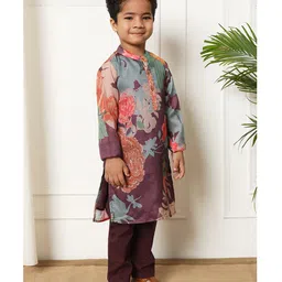 READIPRINT Full Sleeves Floral Printed Kurta & Pyjama - Violet image 4