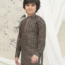 AJ Dezines Cotton Blend Full Sleeves Sequins Embellished & Threadwork Embroidered Kurta - Gold image 4
