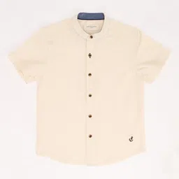 Pantaloons Junior Cotton Flax Woven Half Sleeves Solid Shirt - Snow White image 4