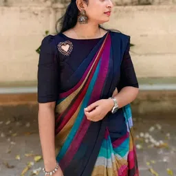 KALINI Striped Chanderi Saree With Unstitched Blouse image 4
