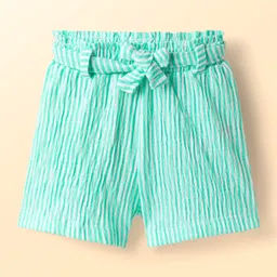 Babyhug Cotton Woven Frill Sleeves Top & Shorts Set with Stripes & Floral Applique - Aqua Blue image 4
