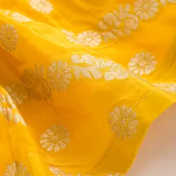 Bhartiya Paridhan Silk Woven Sleeveless Ethnic Dress With Floral Foil Print - Lemon Yellow image 4