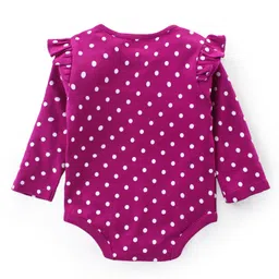 Babyhug 100% Cotton Interlock Knit Full Sleeves Onesies With Polka Dot & Floral Print Pack of 3 - Purple Green & Navy image 5