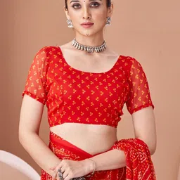 KALINI Red Bandhani Saree With Attached Lace & Matching Blouse Piece image 4