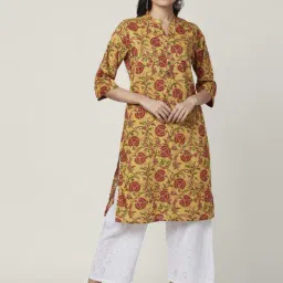 Rangmanch by Pantaloons Mustard Cotton Printed Straight Kurta-picture-15