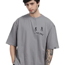 Stelino Men Printed Drop-Shoulder Sleeves Raw Edge T-shirt-picture-25