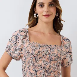 HERE&NOW Women Floral Printed Puff Sleeve Fitted Crop Top-picture-29