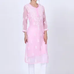 PARAMOUNT CHIKAN Baby Pink Chikankari Straight Kurta image 4