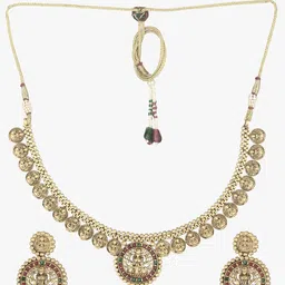 Adwitiya Collection 24KT Gold-Plated Stones-Studded & Beaded Jewellery Set image 2