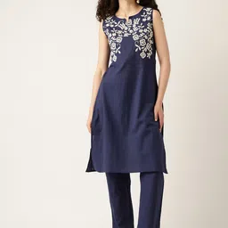 MISRI Floral Embroidered Pure Cotton Kurta with Trousers-picture-36