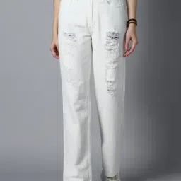 High Star White Cotton Distressed Relaxed Fit Mid Rise Jeans-picture-19
