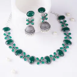 Adwitiya Collection Silver-Plated Stone Studded Oxidised Jewellery Set-picture-16