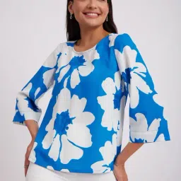 Fablestreet Blue & White Floral Print Top-picture-28