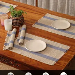 Peepul Tree 4 Pieces Blue & Off White Textured Table Placemats image 2