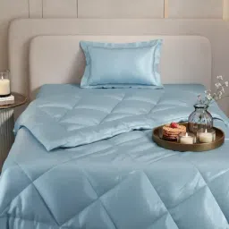 Stoa Paris Blue Polyester Textured 300 TC Double Bedsheet with 2 Pillow Covers image 3