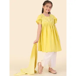 Fabindia Girls Ethnic Motifs Embroidered Regular Chikankari Pure Cotton Kurta with Salwar & With Dupatta image 4