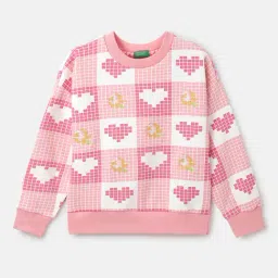 United Colors of Benetton Kids Pink & White Checks Full Sleeves Sweatshirt-picture-20