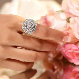 Rubans Rhodium-Plated Cubic Zirconia Stone-Studded Adjustable Finger Ring image 4